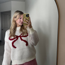 Load image into Gallery viewer, Ribbon Pullover Knit Sweater -Cream/Red
