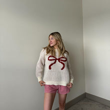 Load image into Gallery viewer, Ribbon Pullover Knit Sweater -Cream/Red
